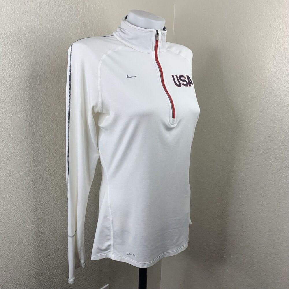 Nike Team USA Element Dri-Fit White Quarter Zip Pullover Sz M Flag Top *flaws